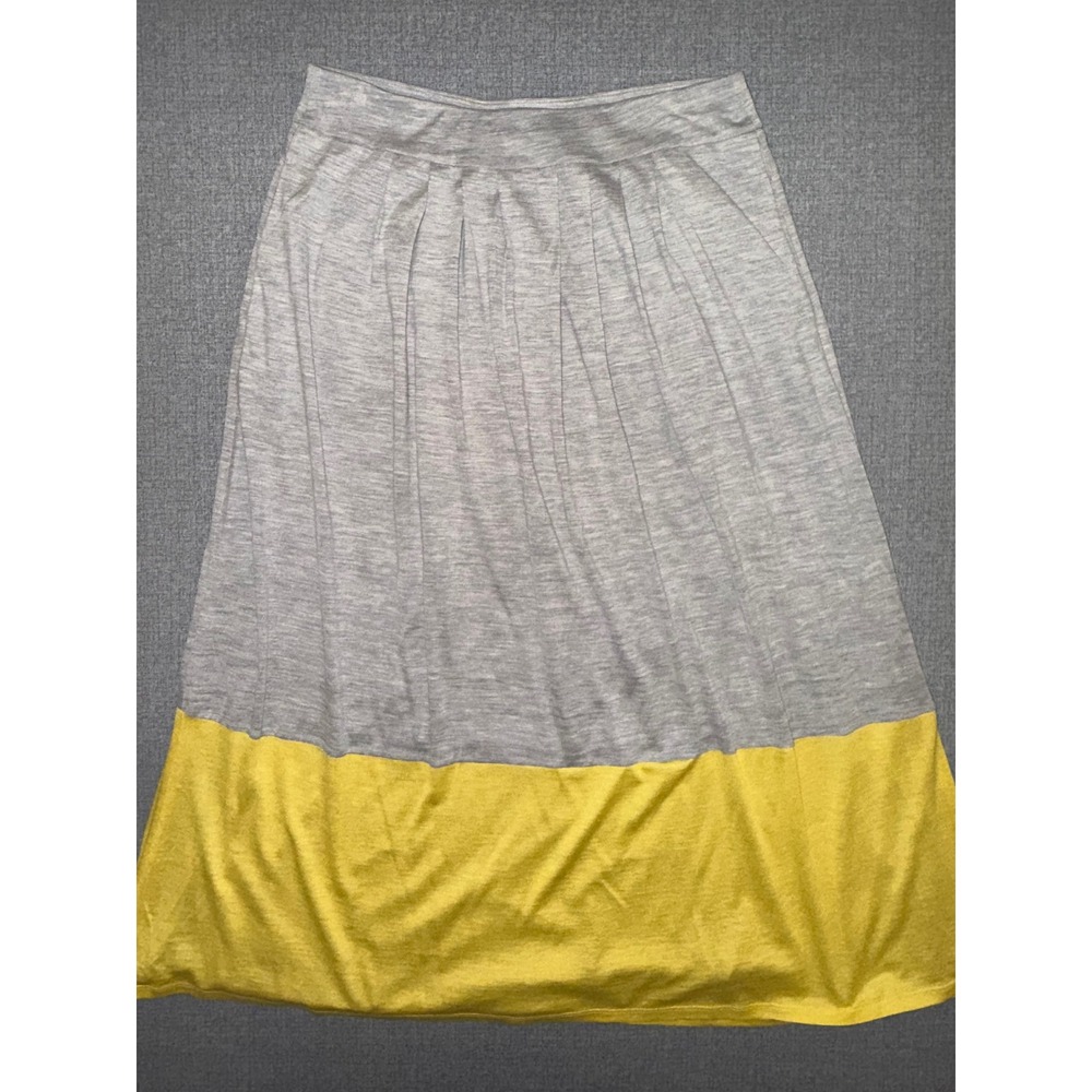 Excellent Eileen Fisher Small Skirt Gray Yellow Silk Cotton Colorblock Pleated